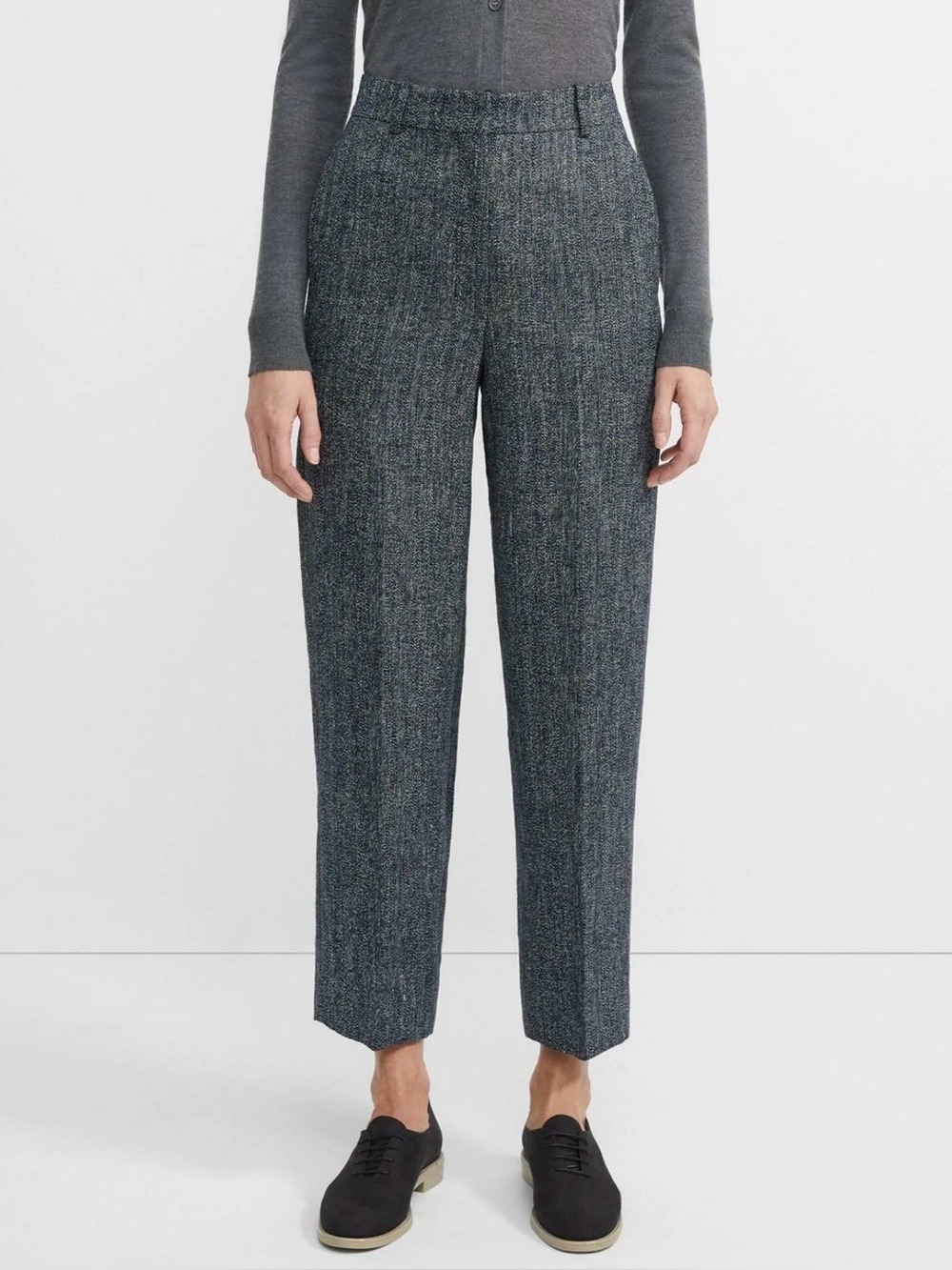 Theory High Waist Straight Leg Pant Herringbone Melange Size 4 Grey